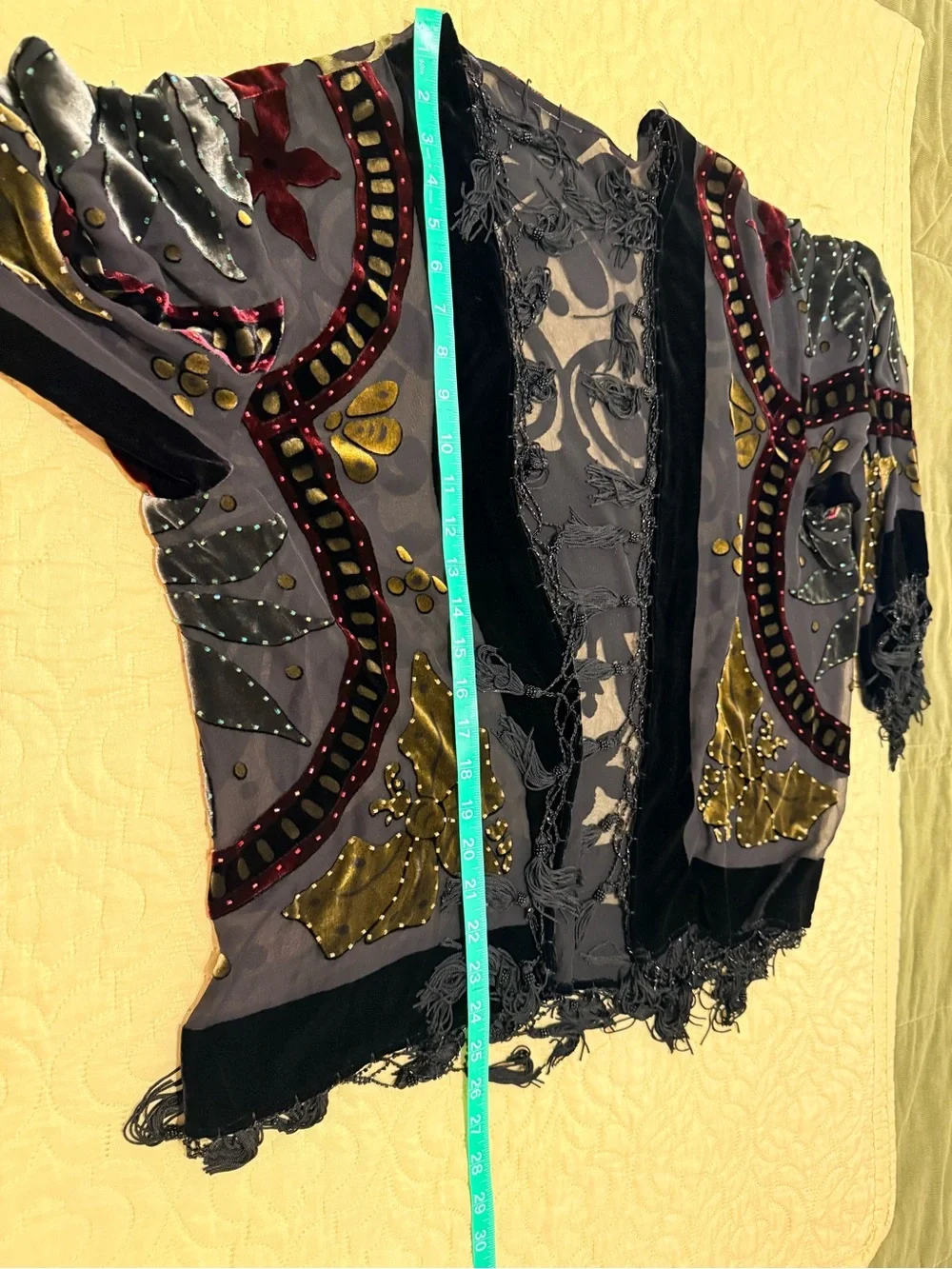 Boho Velvet Fringe Open-Front Jacket Cape in Black